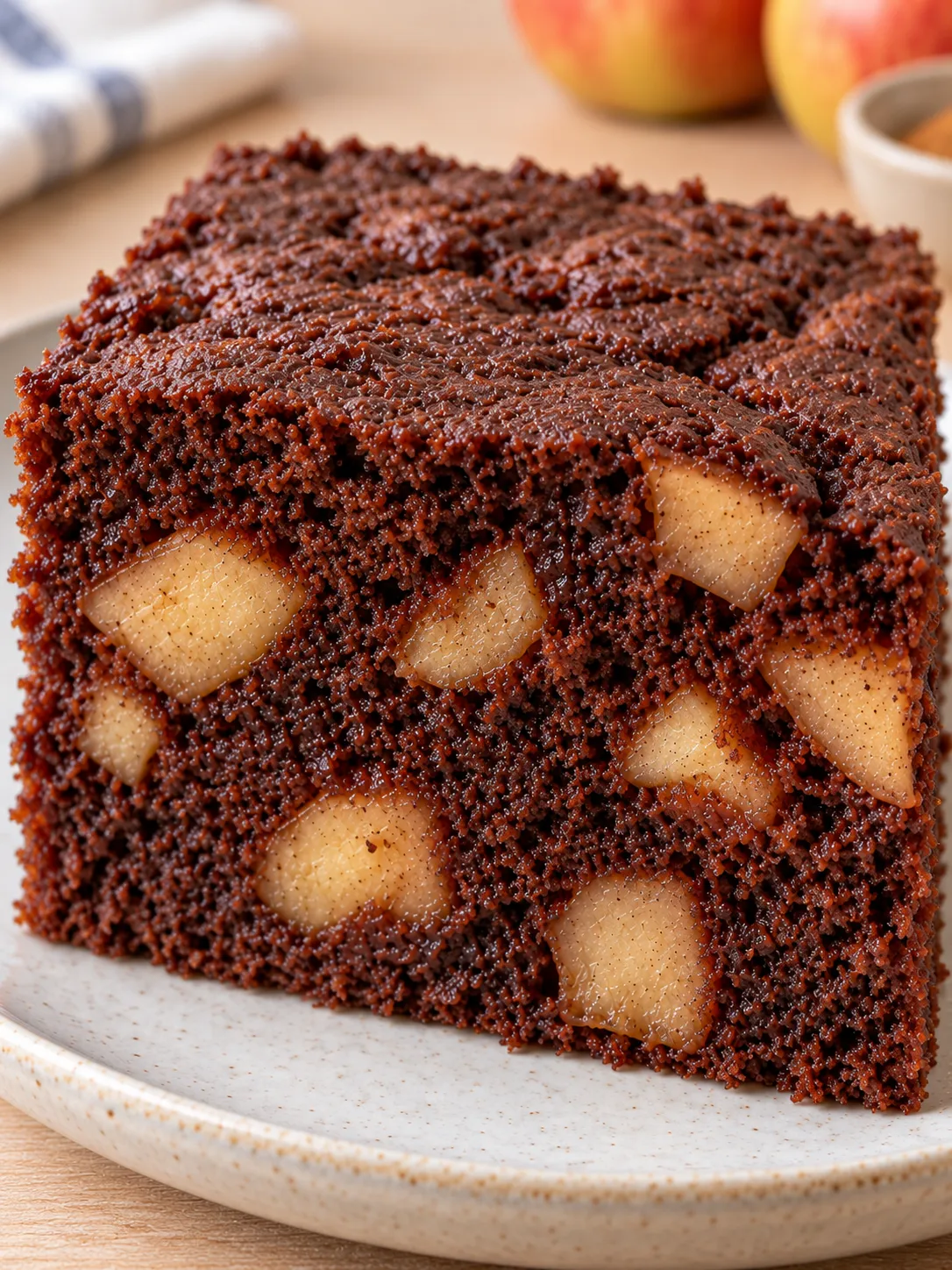 Chocolate sheet cake with cinnamon and apple