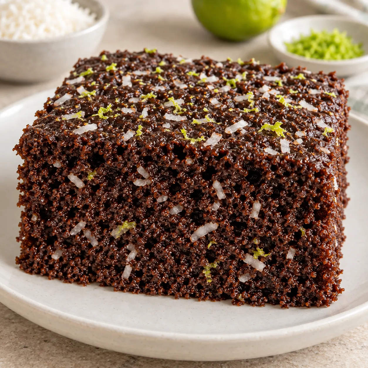 Chocolate sheet cake with coconut and lime