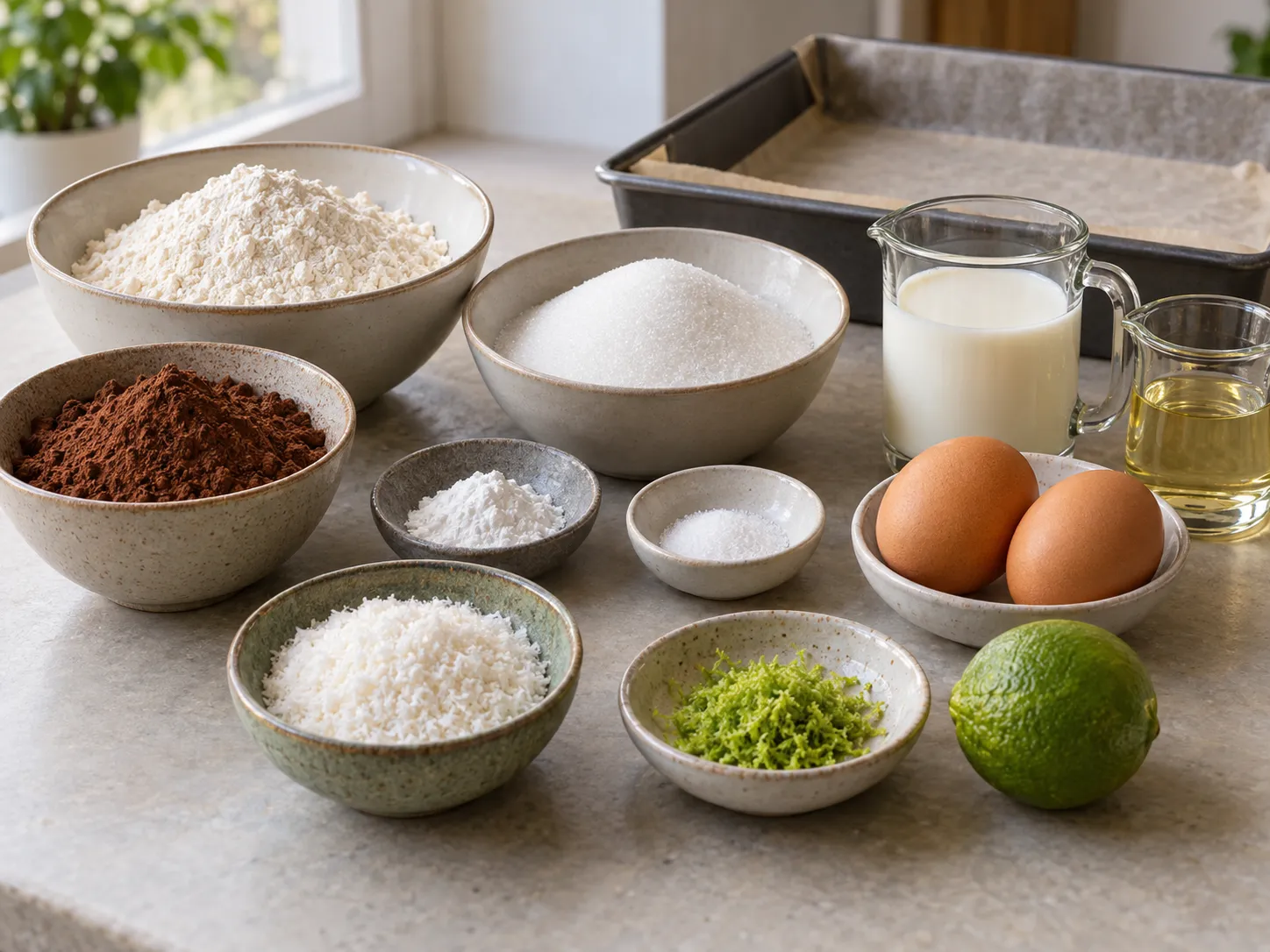 all-purpose wheat flour, unsweetened cocoa powder, granulated sugar, baking powder