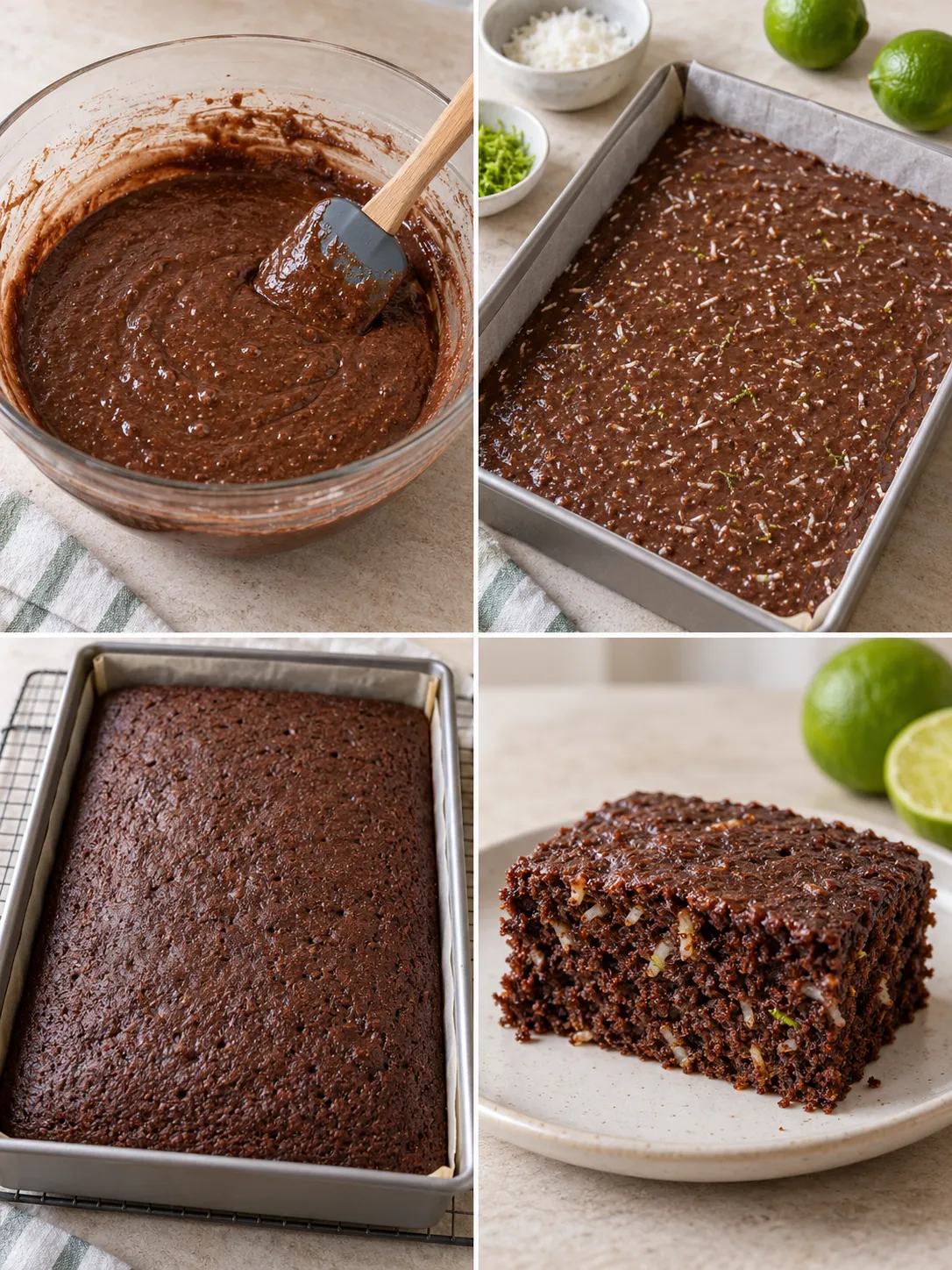 Chocolate sheet cake with coconut and lime