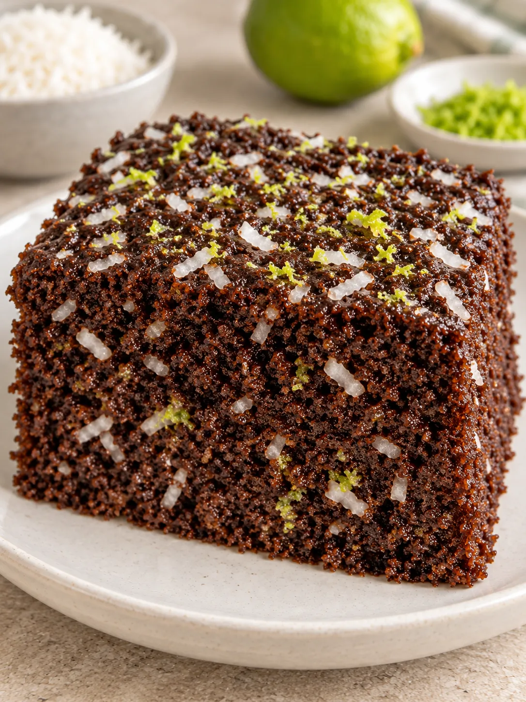 Chocolate sheet cake with coconut and lime