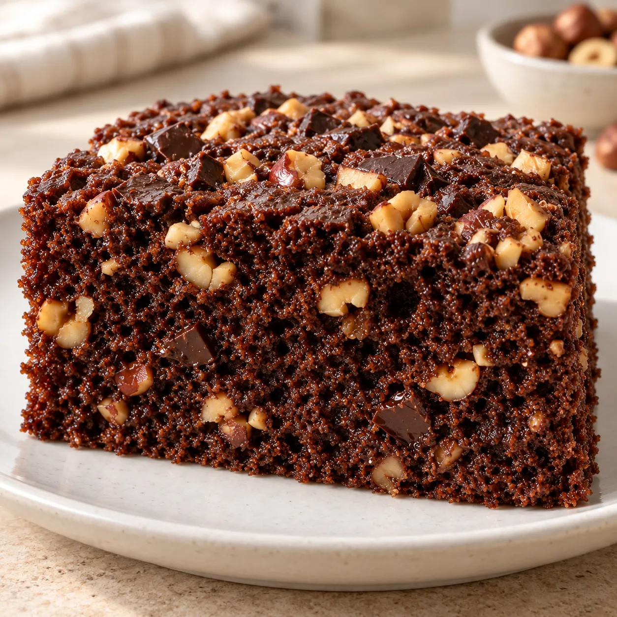 Chocolate sheet cake with chocolate and hazelnuts