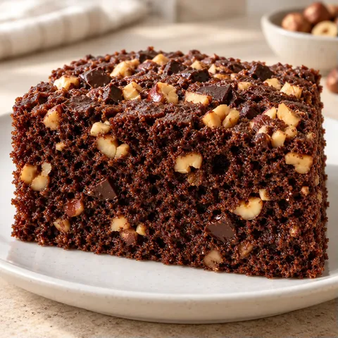 Chocolate sheet cake with chocolate and hazelnuts