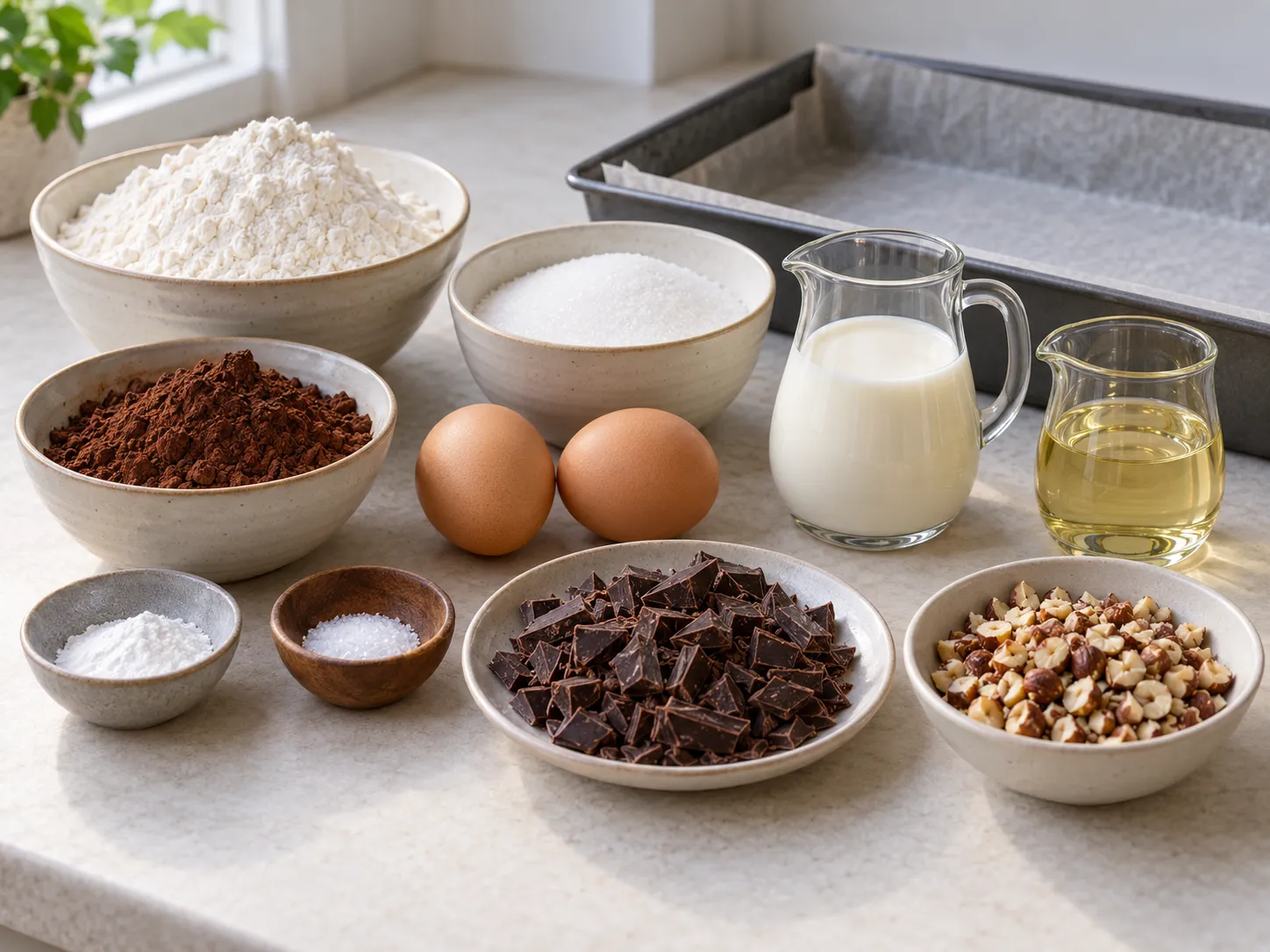 all-purpose wheat flour, unsweetened cocoa powder, granulated sugar, baking powder