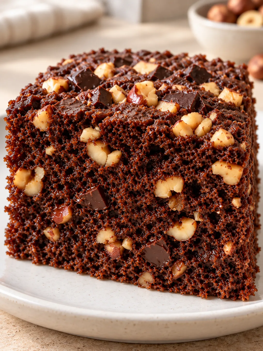 Chocolate sheet cake with chocolate and hazelnuts
