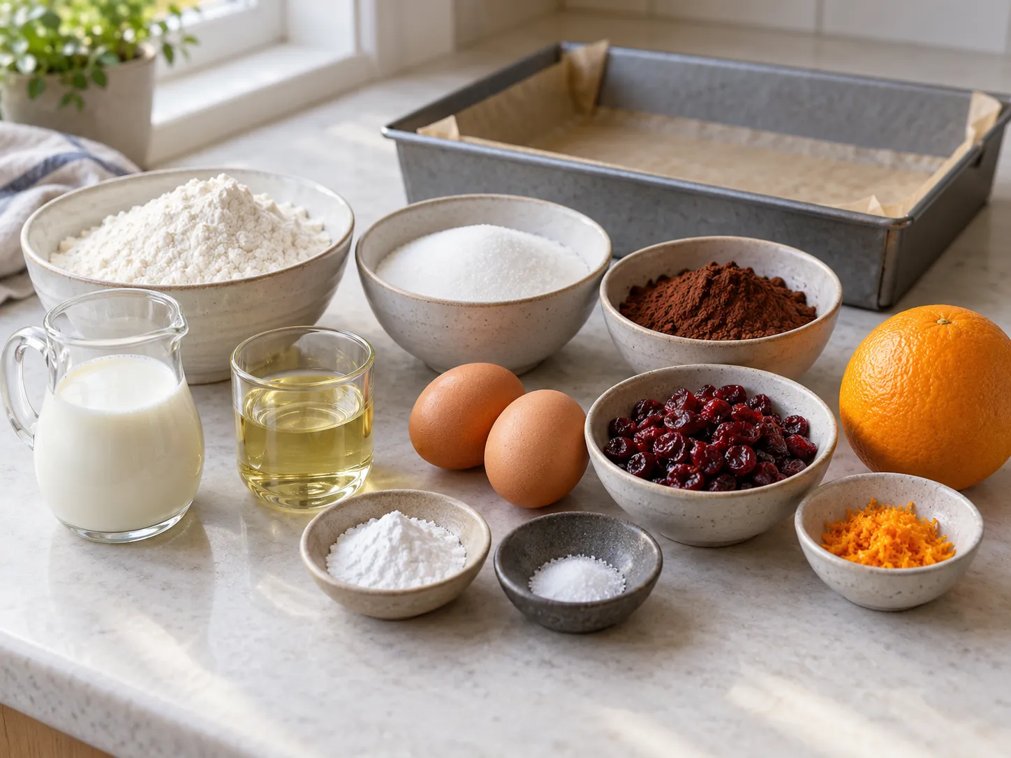 all-purpose wheat flour, unsweetened cocoa powder, granulated sugar, baking powder