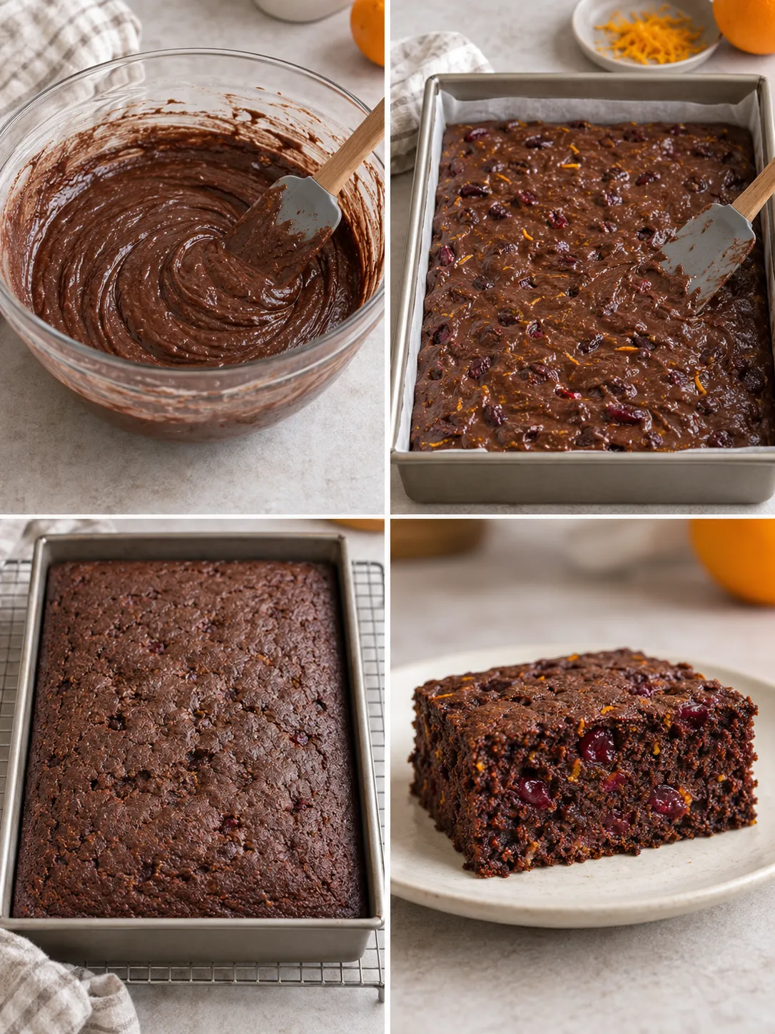 Chocolate sheet cake with cranberries and orange