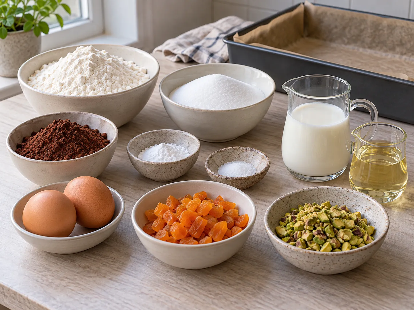 all-purpose wheat flour, unsweetened cocoa powder, granulated sugar, baking powder