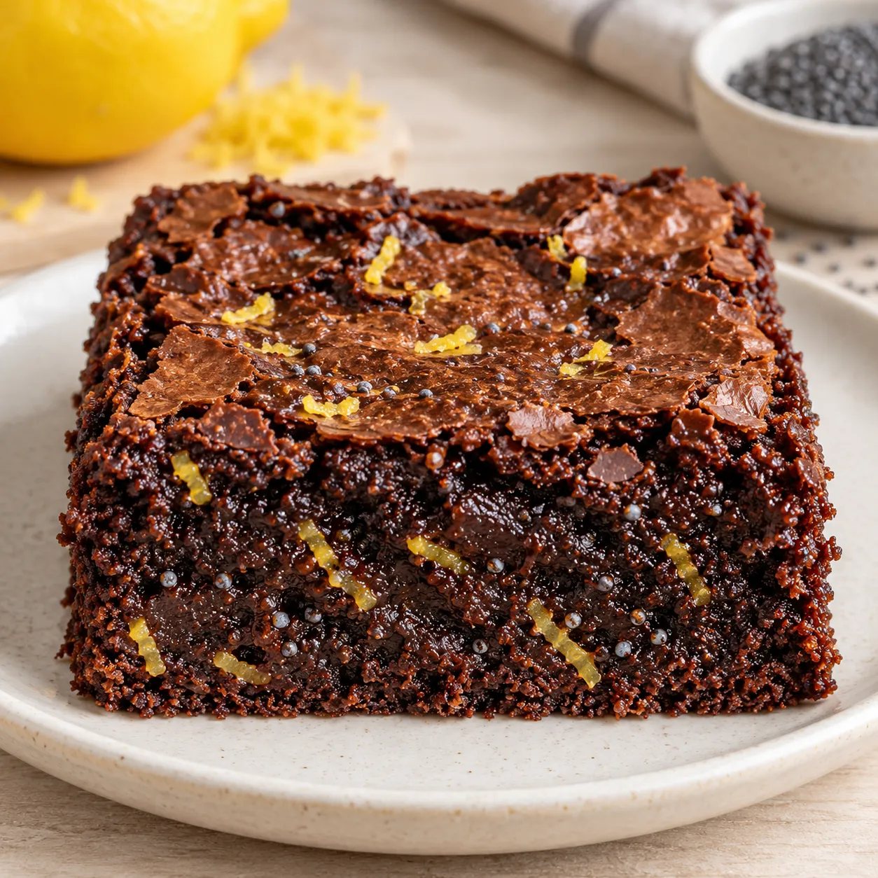 Brownies with lemon and poppy seeds
