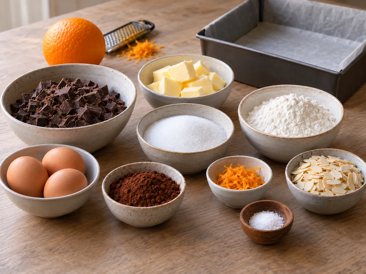 dark chocolate, chopped, unsalted butter, softened, granulated sugar, large eggs