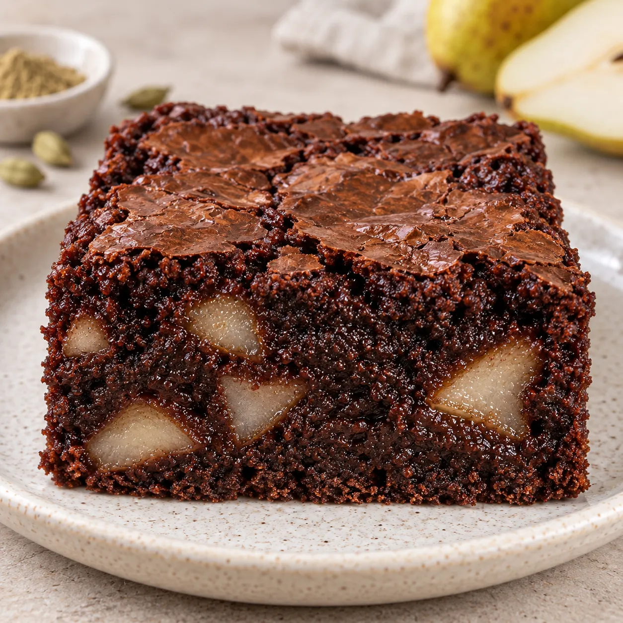 Brownies with cardamom and pear