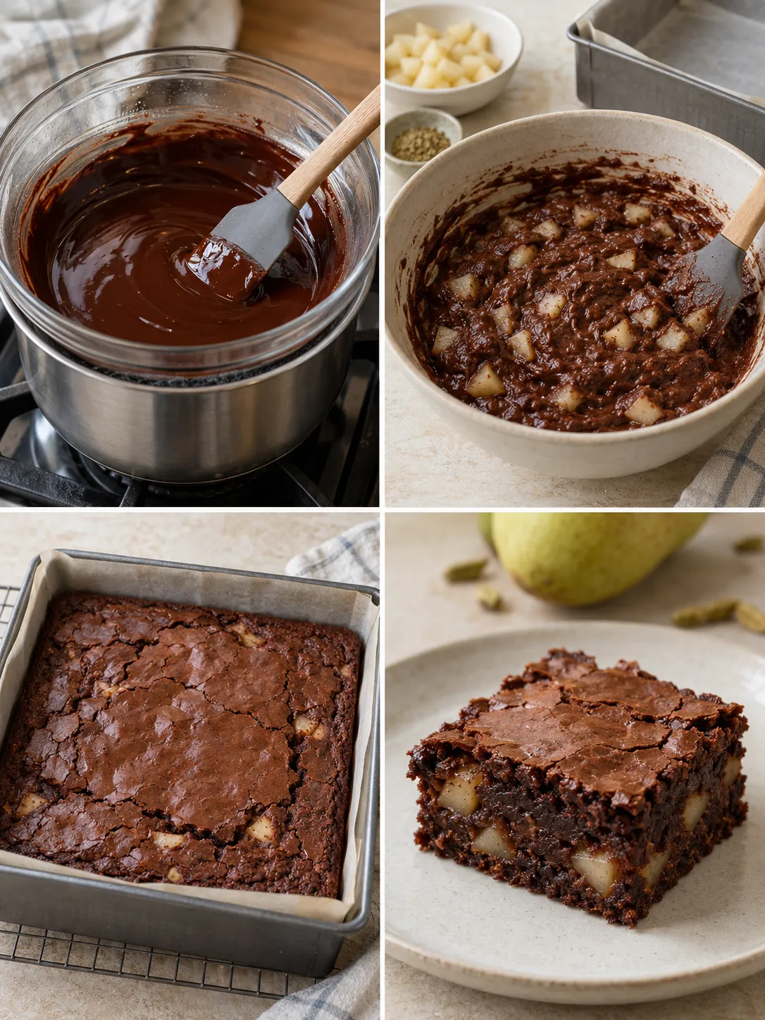 Brownies with cardamom and pear