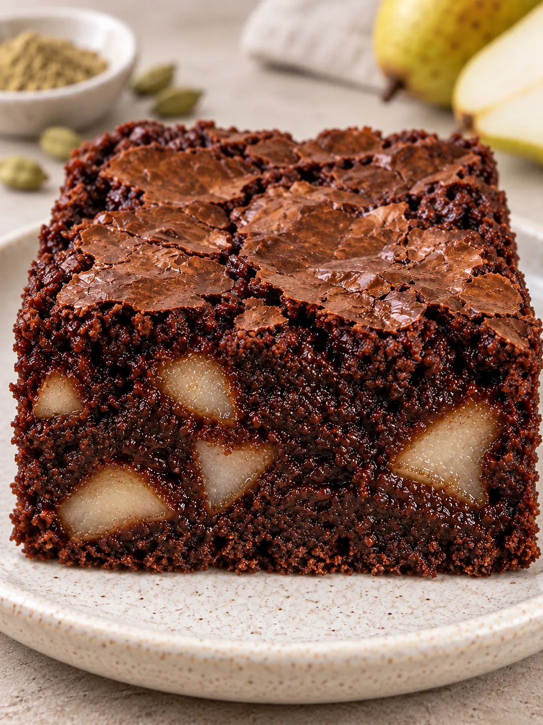 Brownies with cardamom and pear