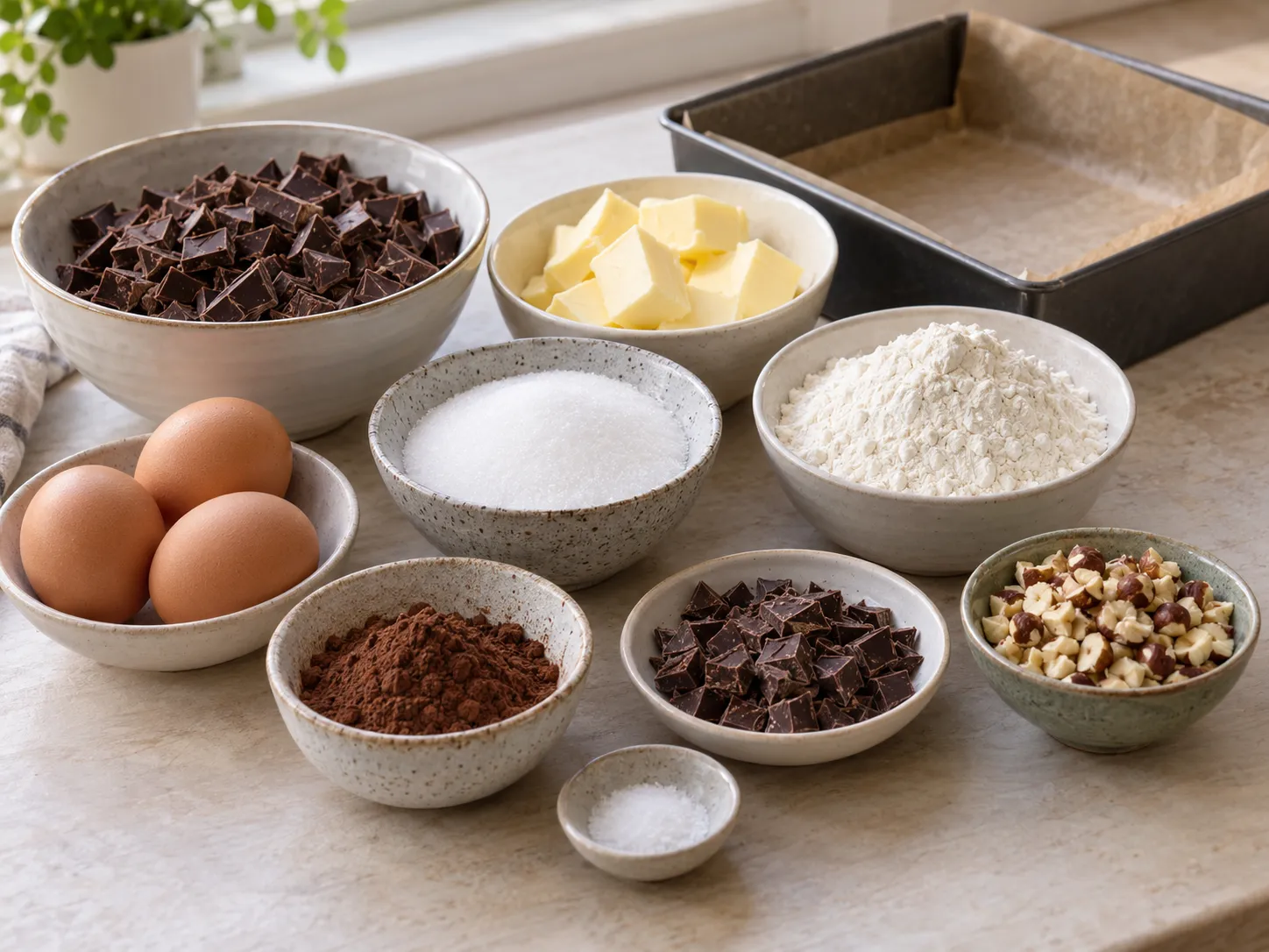 dark chocolate, chopped, unsalted butter, softened, granulated sugar, large eggs