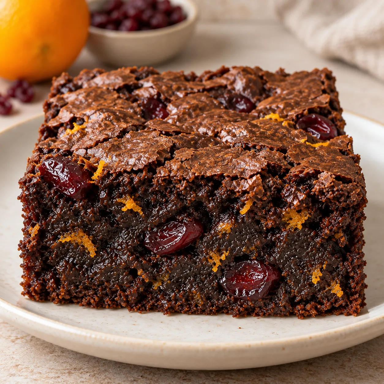 Brownies with cranberries and orange