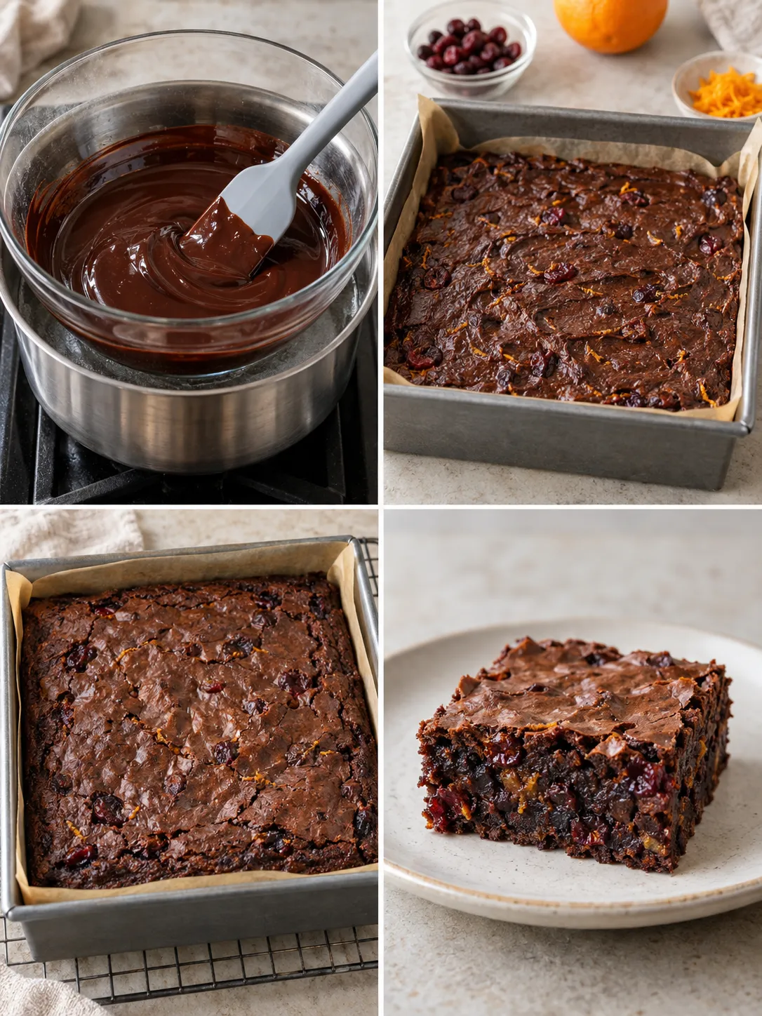 Brownies with cranberries and orange
