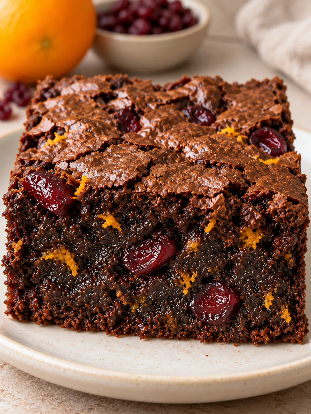 Brownies with cranberries and orange