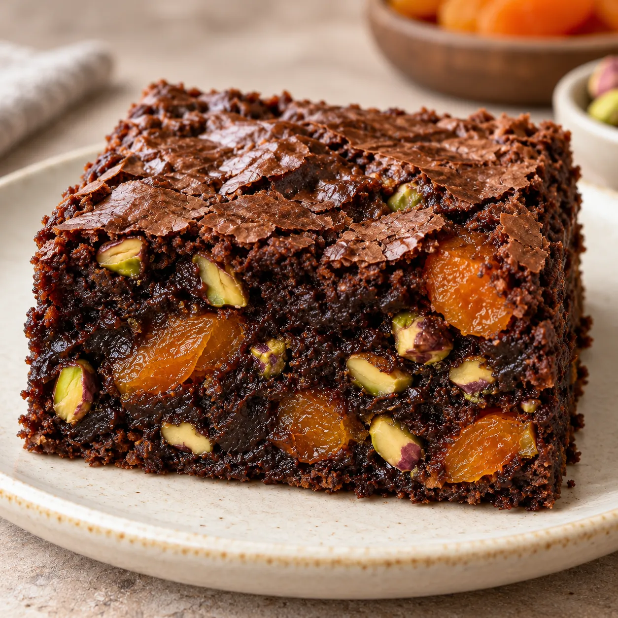 Brownies with apricots and pistachios