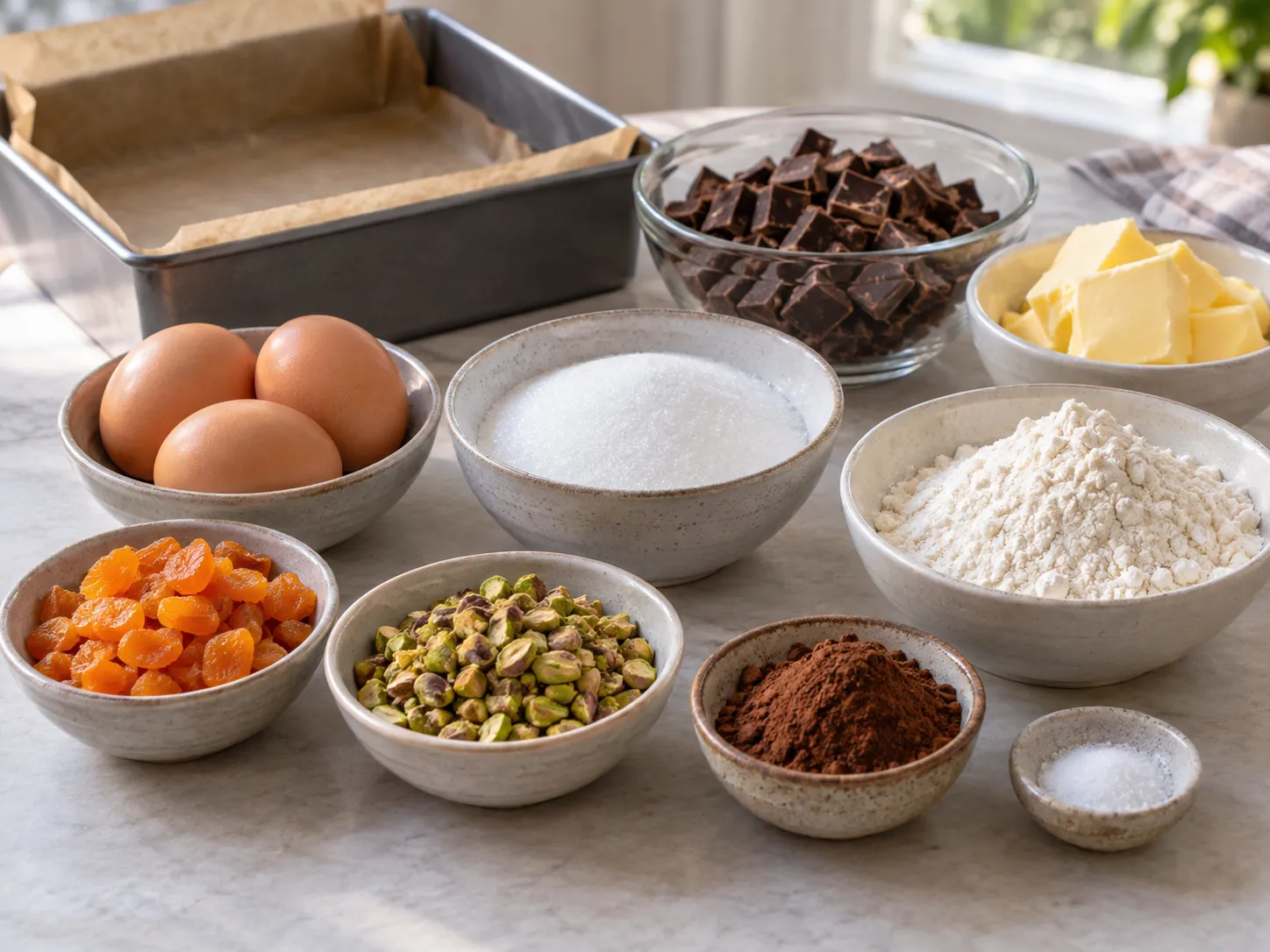 dark chocolate, chopped, unsalted butter, softened, granulated sugar, large eggs