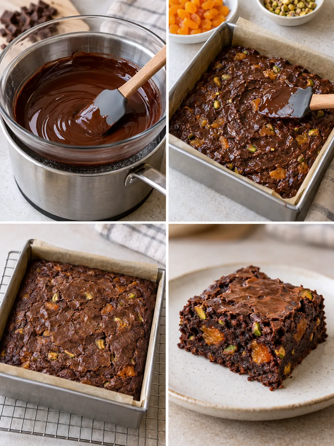 Brownies with apricots and pistachios