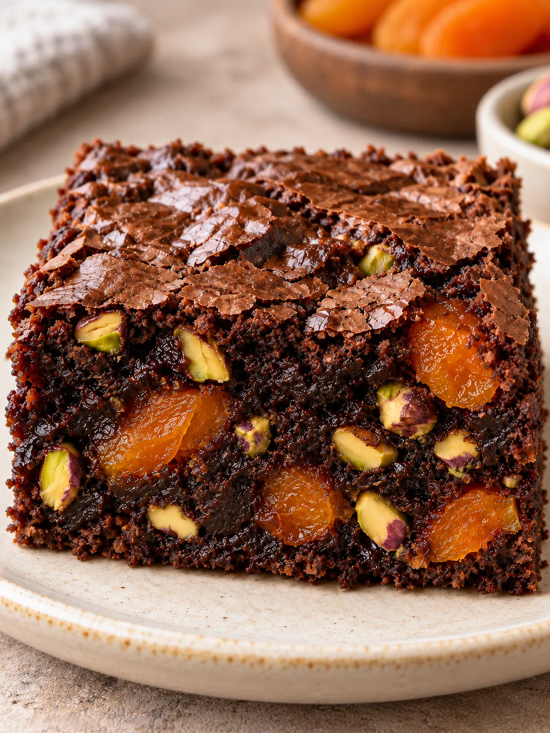 Brownies with apricots and pistachios