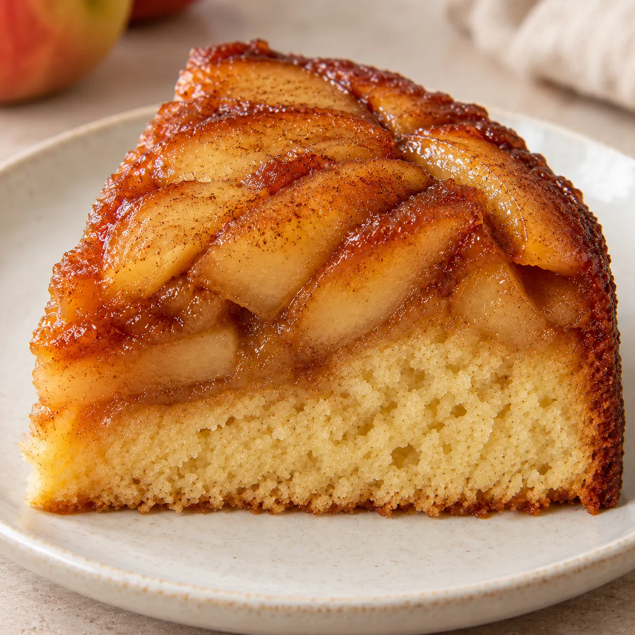 Upside-down fruit cake with apple and cinnamon