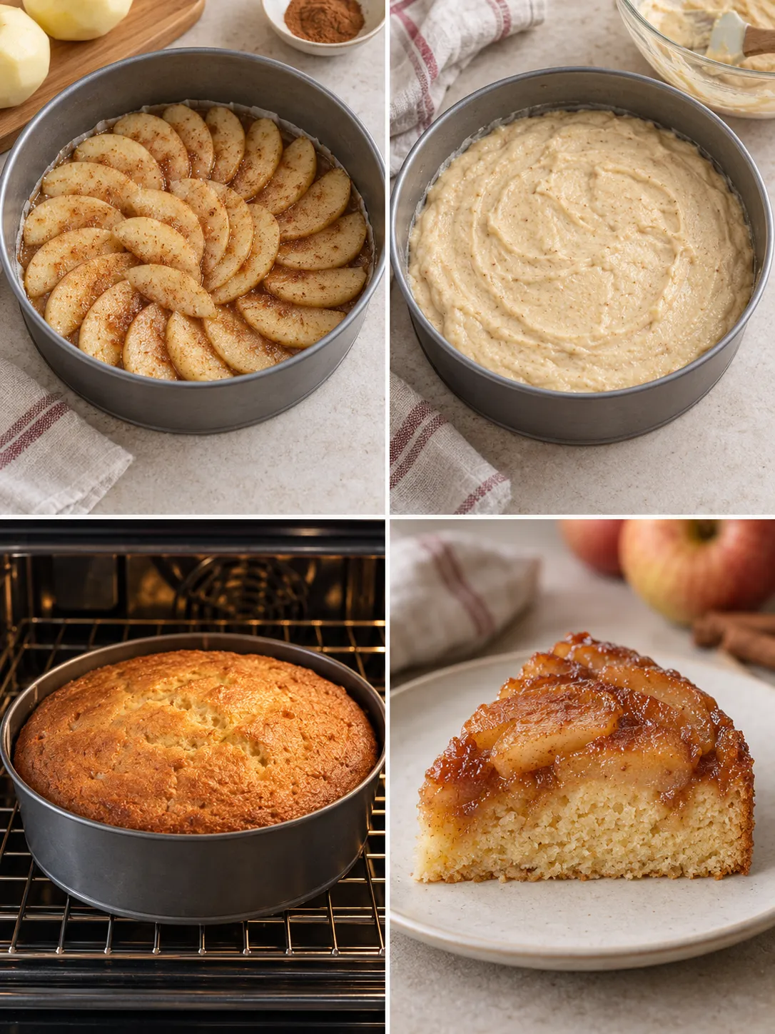 Upside-down fruit cake with apple and cinnamon