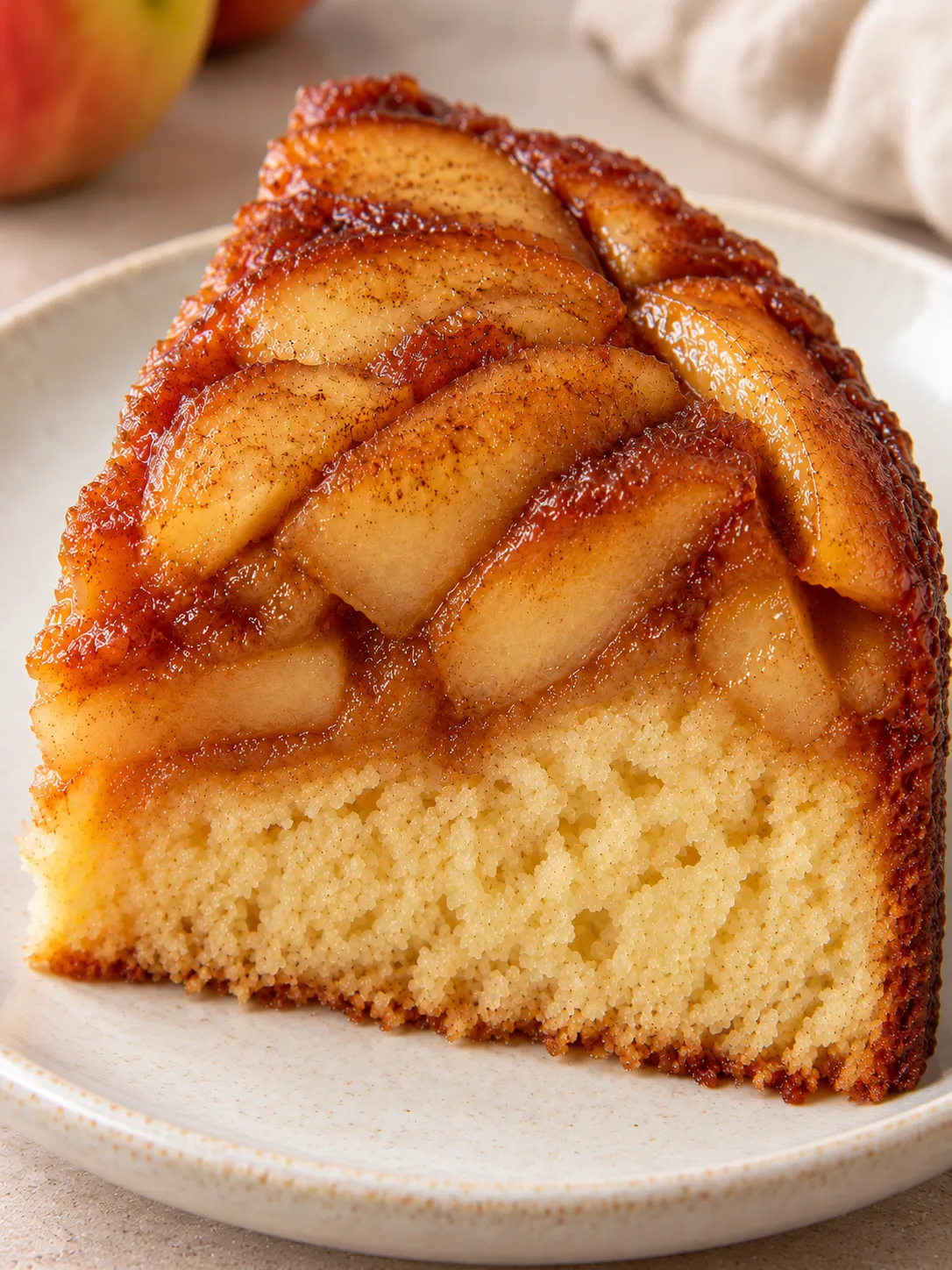 Upside-down fruit cake with apple and cinnamon
