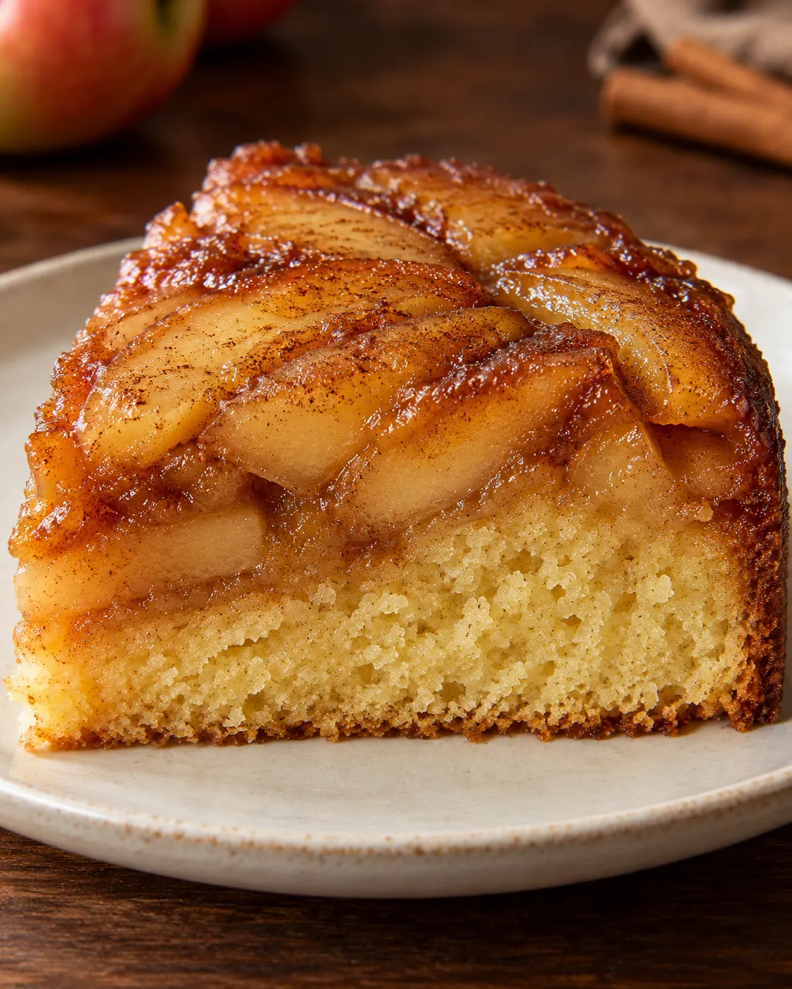 Upside-down fruit cake with apple and cinnamon