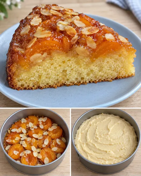 Upside-down fruit cake with apricots and almonds