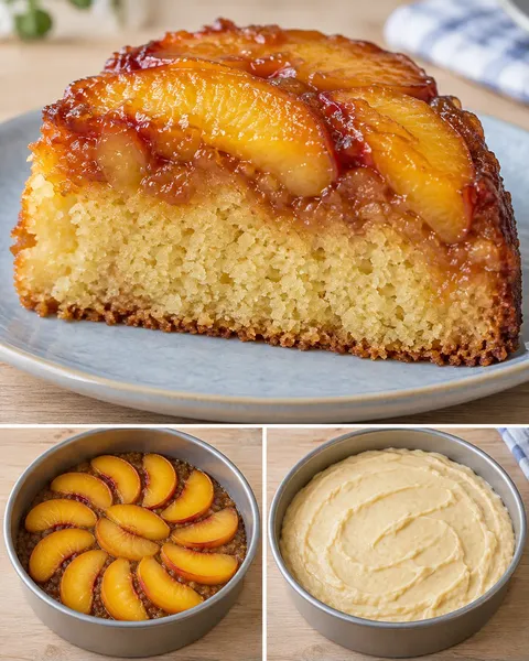 Upside-down fruit cake with peaches and vanilla