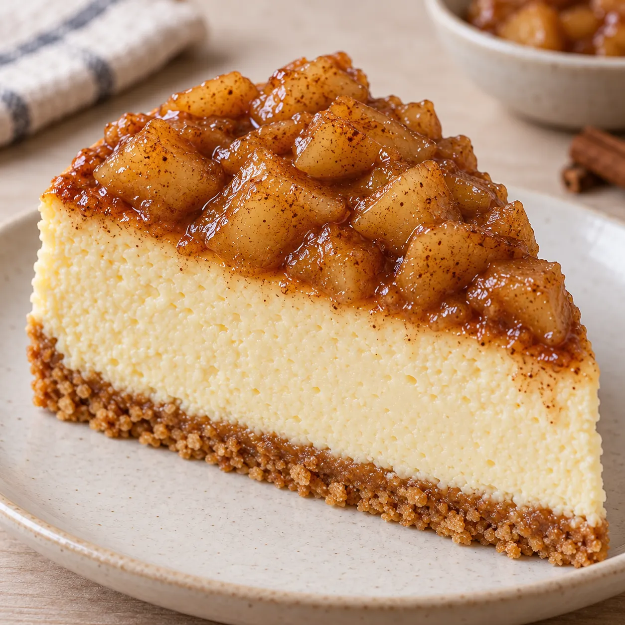Baked cheesecake with apple and cinnamon