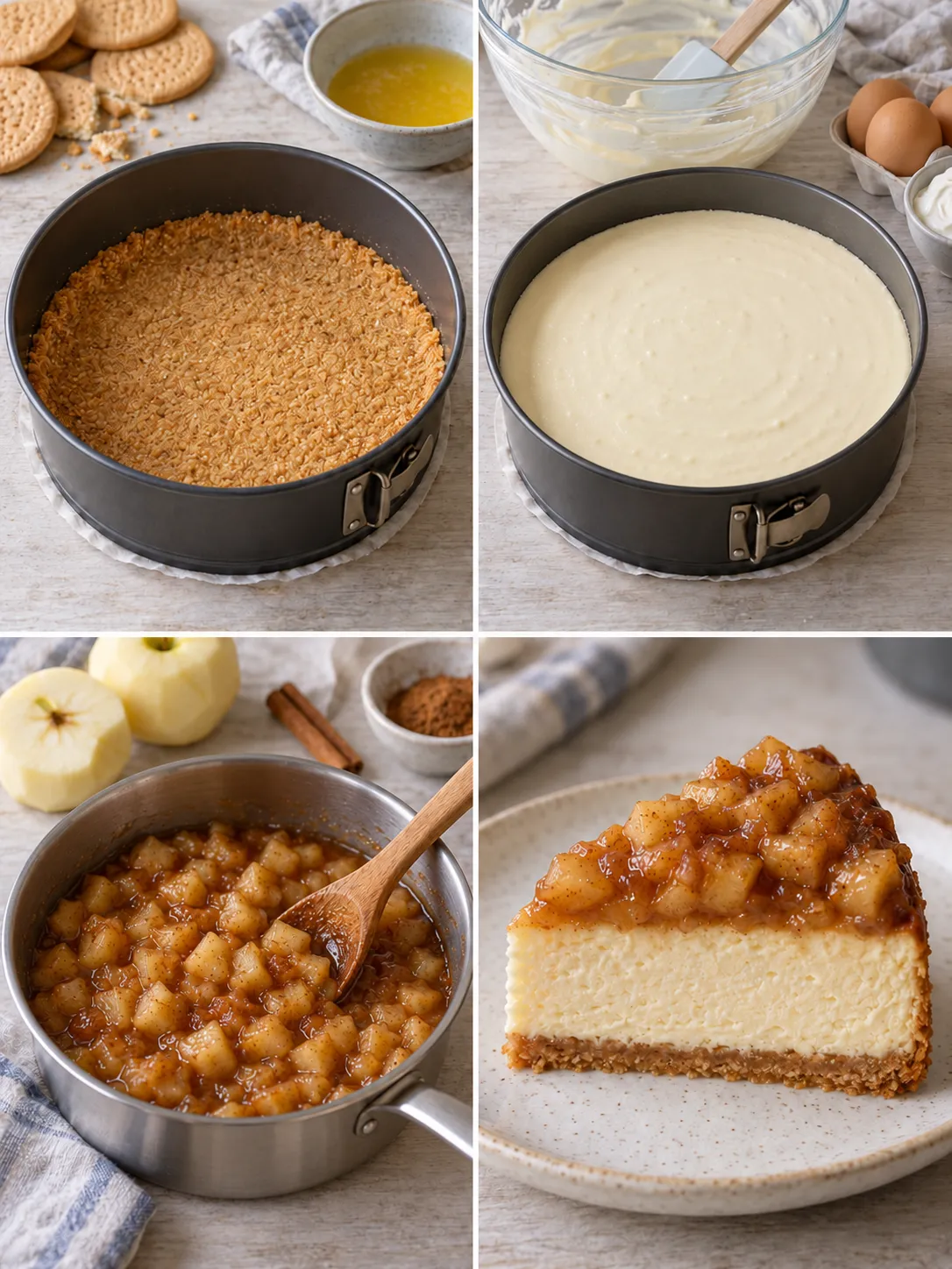 Baked cheesecake with apple and cinnamon