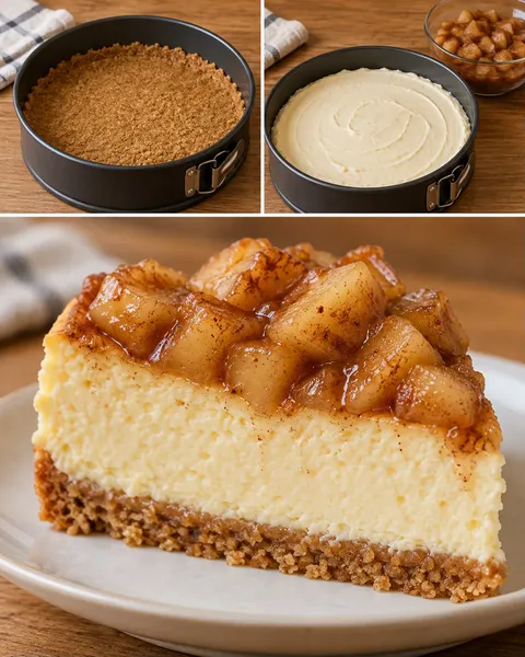 Baked cheesecake with apple and cinnamon