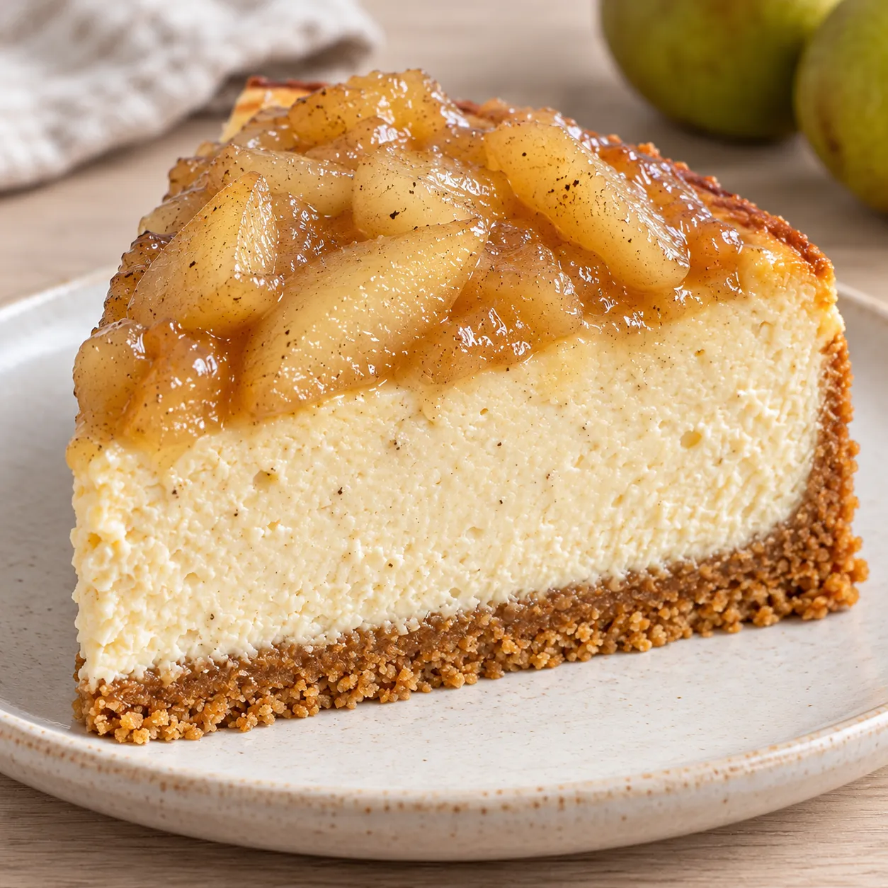 Baked cheesecake with pear and cardamom