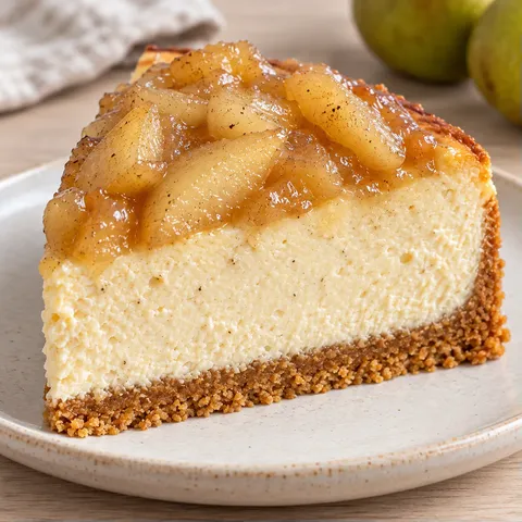 Baked cheesecake with pear and cardamom