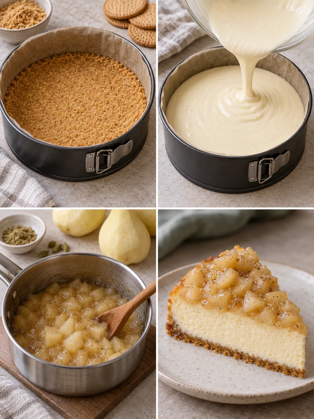 Baked cheesecake with pear and cardamom