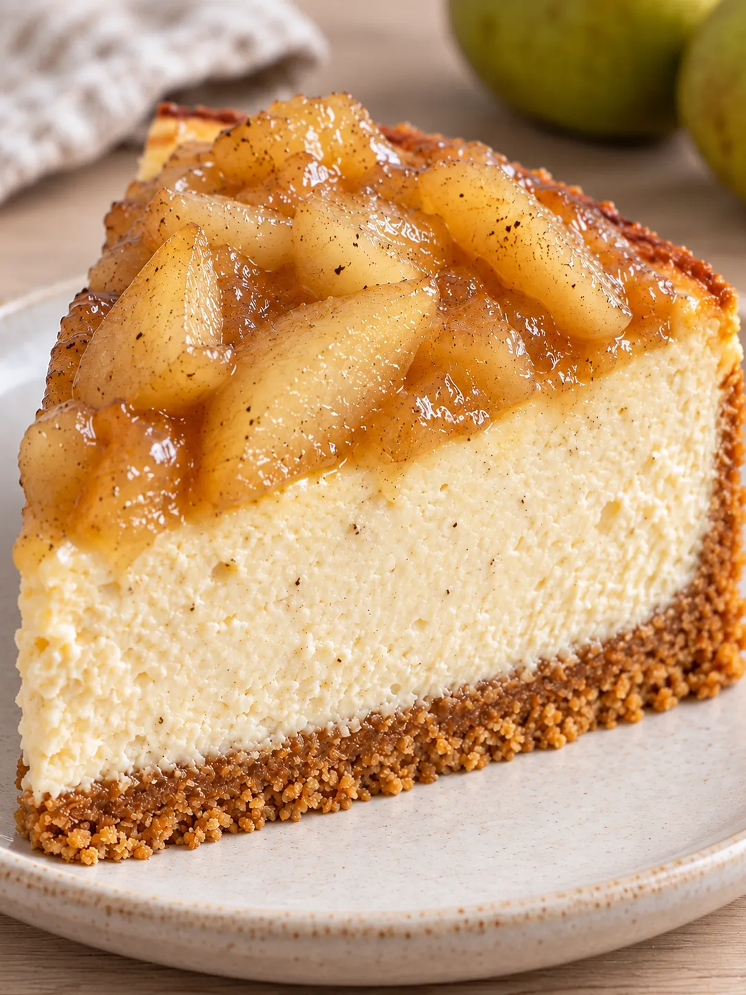 Baked cheesecake with pear and cardamom