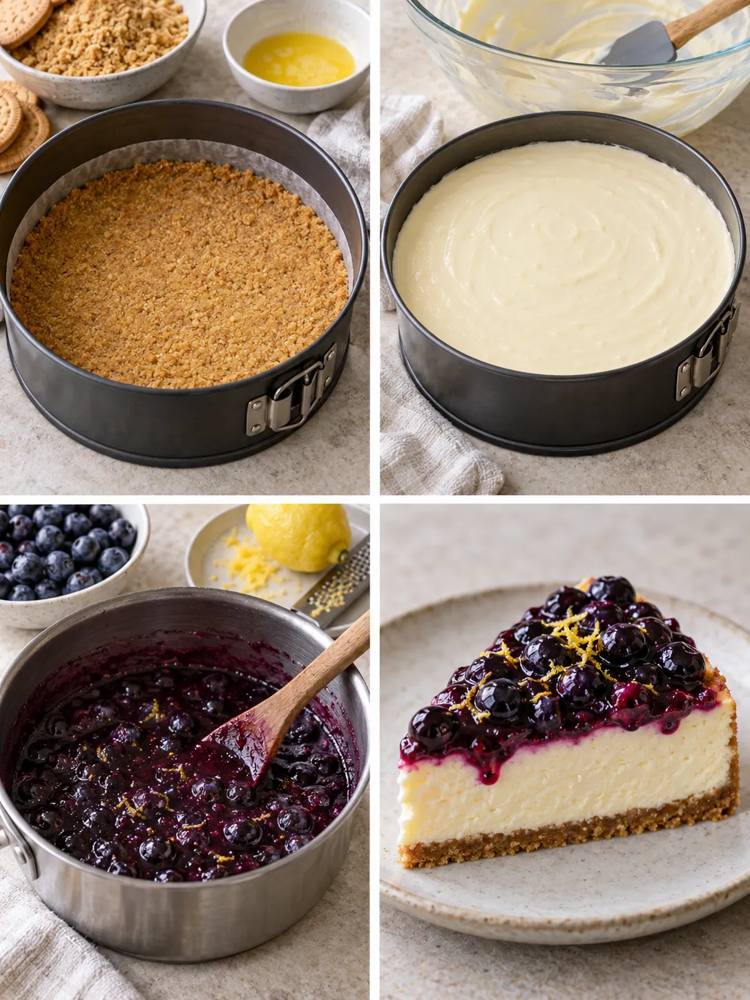 Baked cheesecake with blueberries and lemon