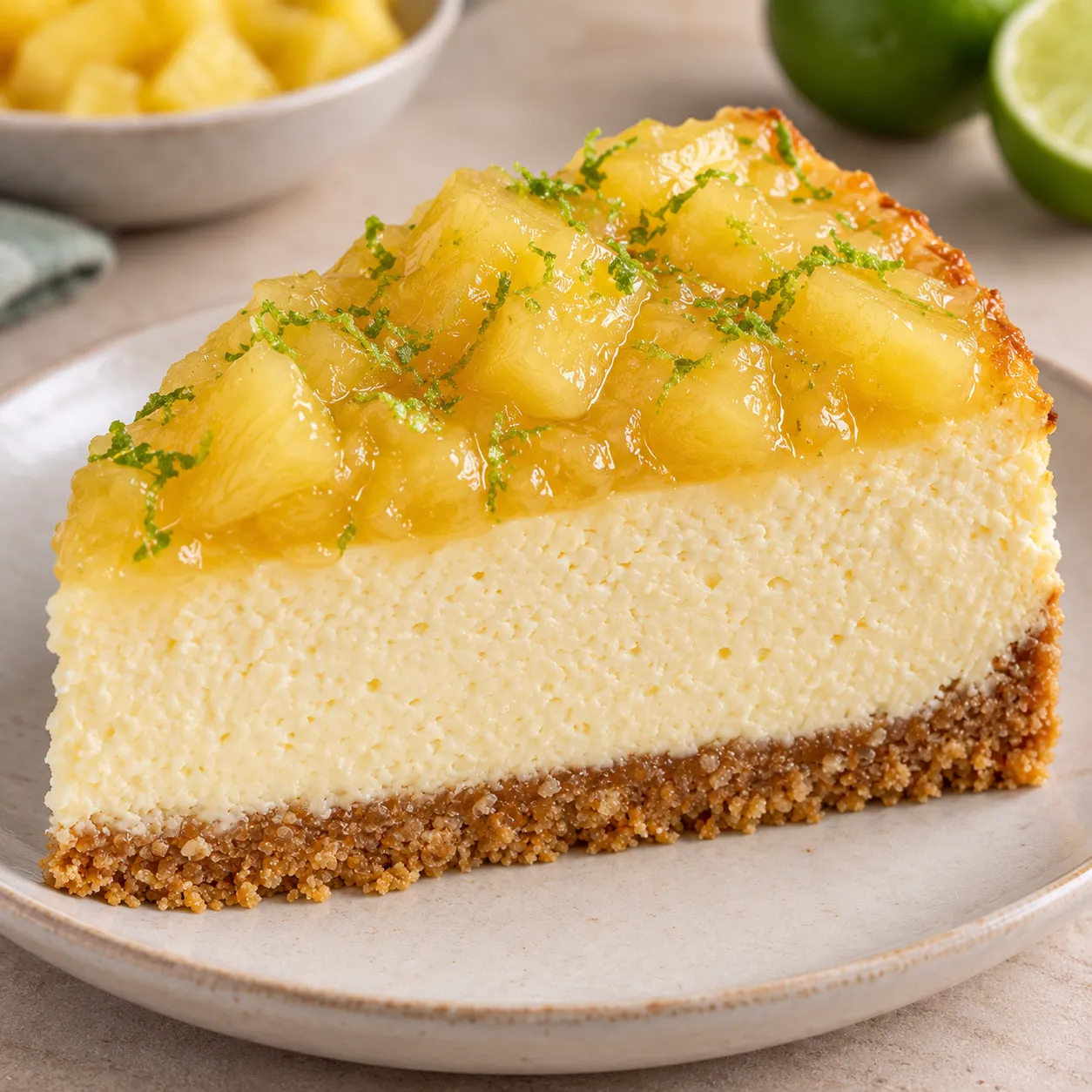 Baked cheesecake with pineapple and lime