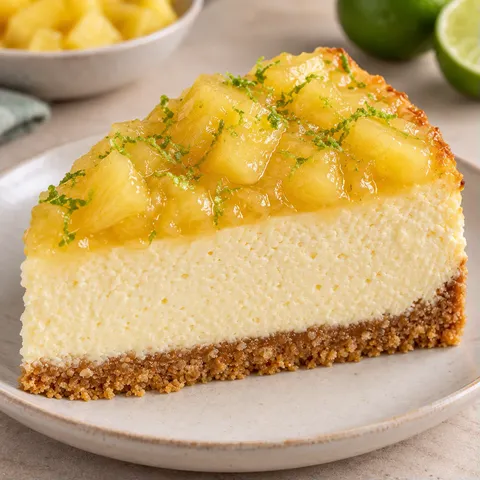 Baked cheesecake with pineapple and lime