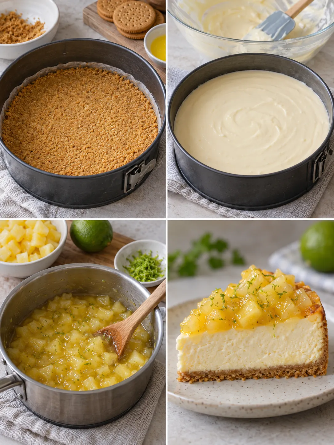 Baked cheesecake with pineapple and lime