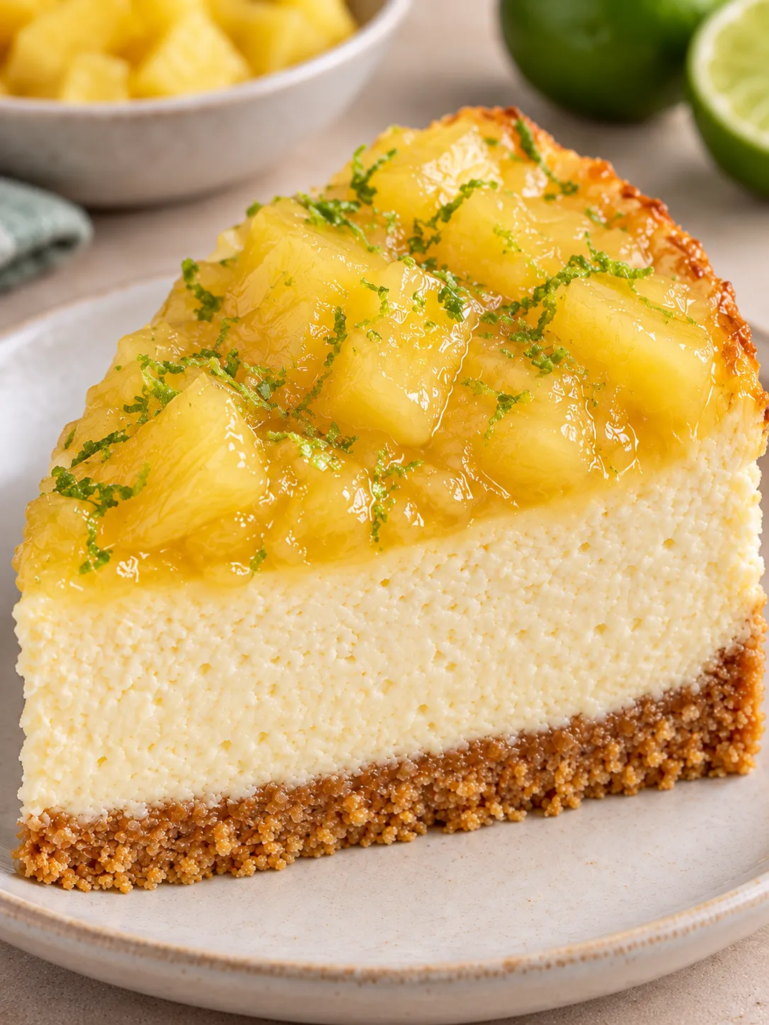 Baked cheesecake with pineapple and lime