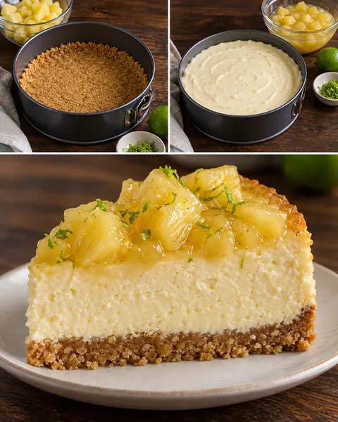 Baked cheesecake with pineapple and lime