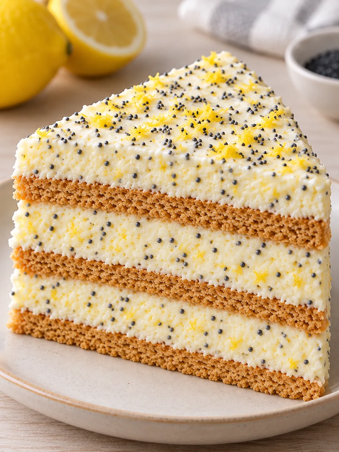 No-bake biscuit cake with lemon and poppy seeds