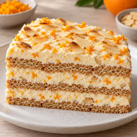 No-bake biscuit cake with orange and almonds