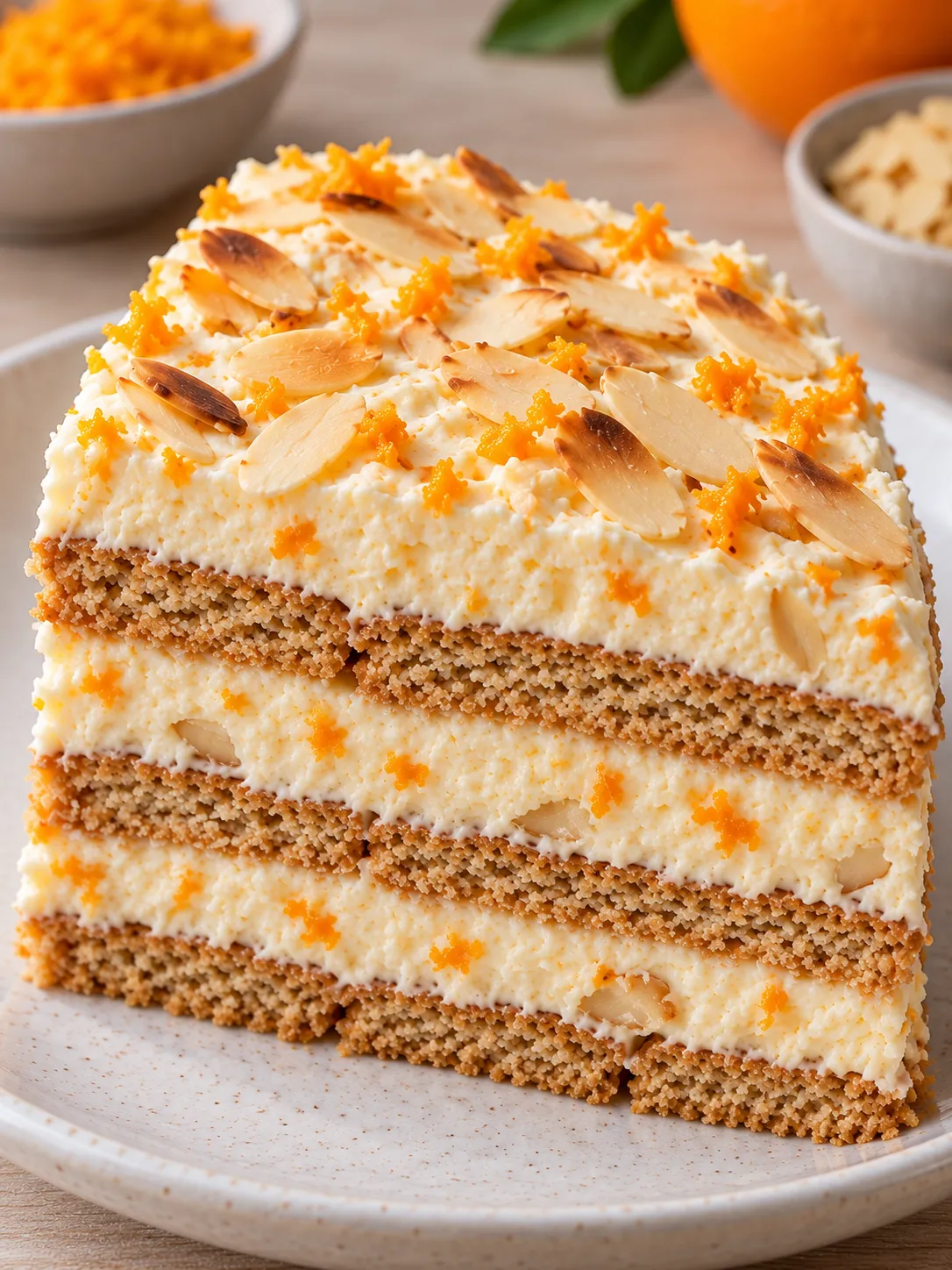 No-bake biscuit cake with orange and almonds