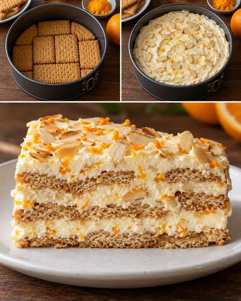 No-bake biscuit cake with orange and almonds