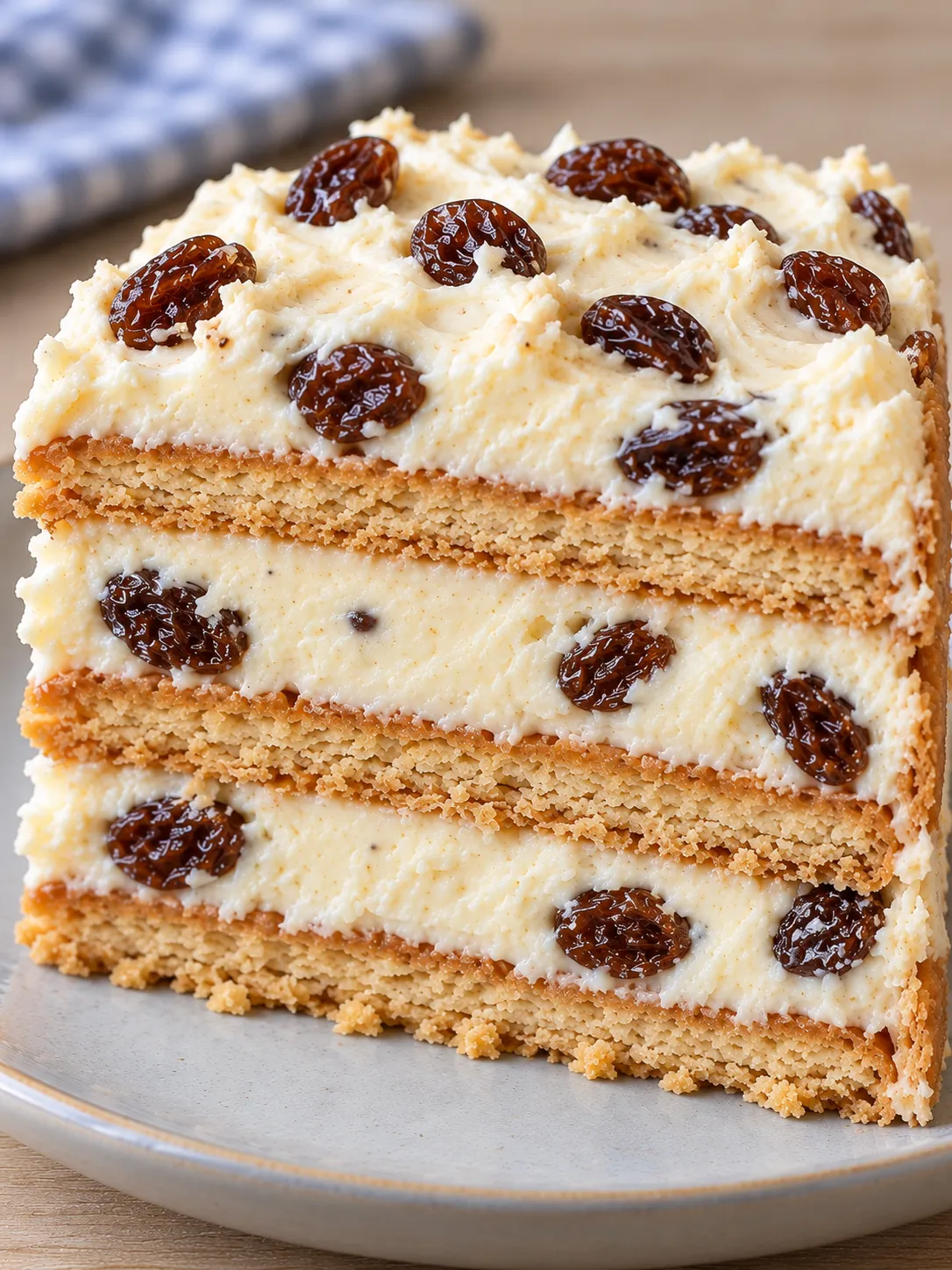 No-bake biscuit cake with vanilla and raisins