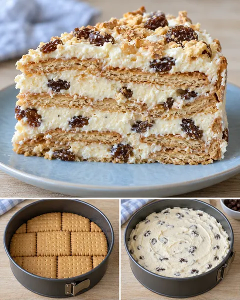 No-bake biscuit cake with vanilla and raisins